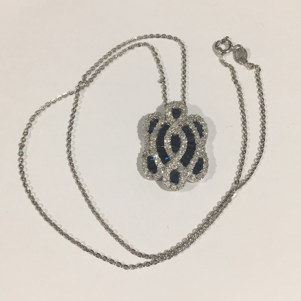 14k White Gold Diamond ๐ & Sapphire Pendant - Picture 2 of 6